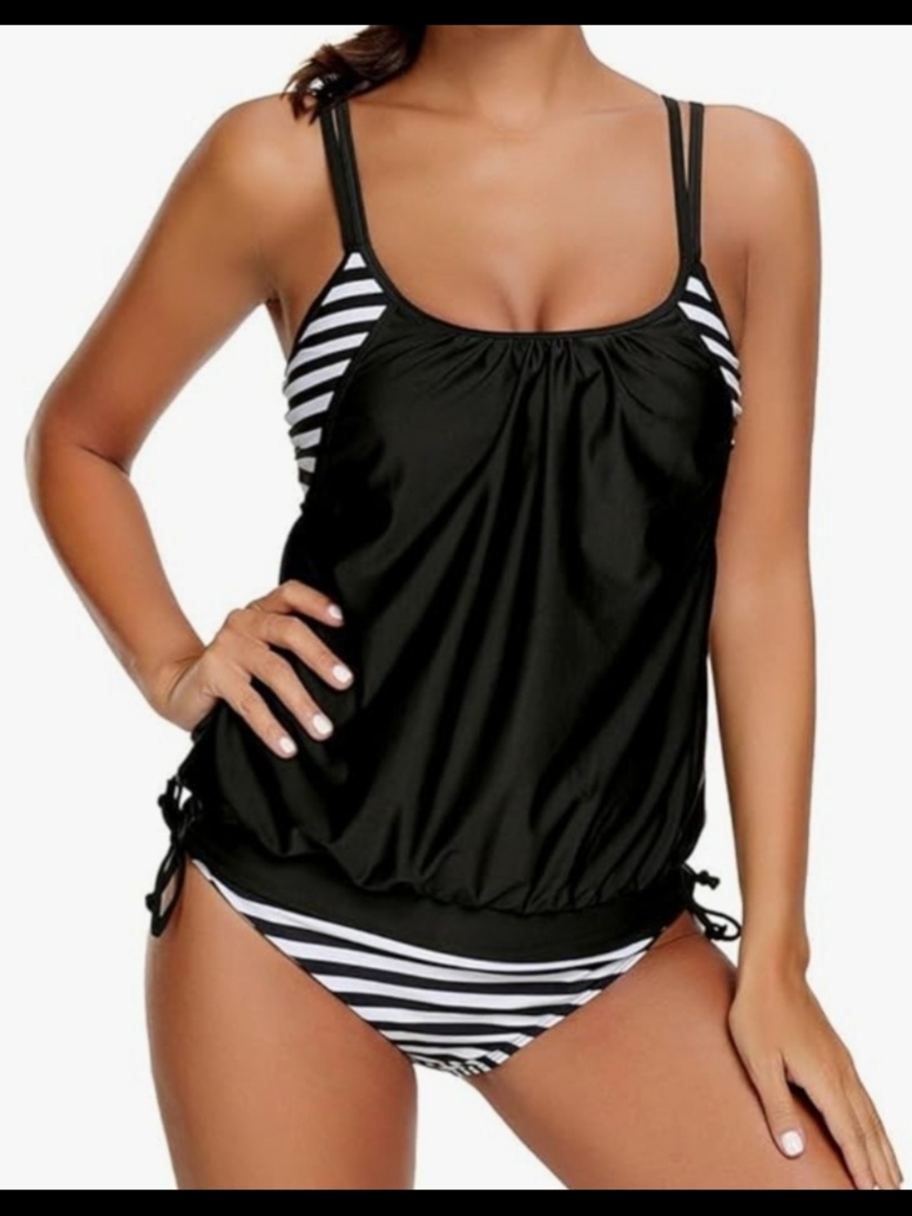 Amazon Black and White Striped Tankini Swim Set 2x (18)